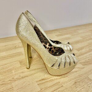 Betsey Johnson BREANN GOLD Glitter Heels Glitter Pumps Glitter Stilletos Size 9